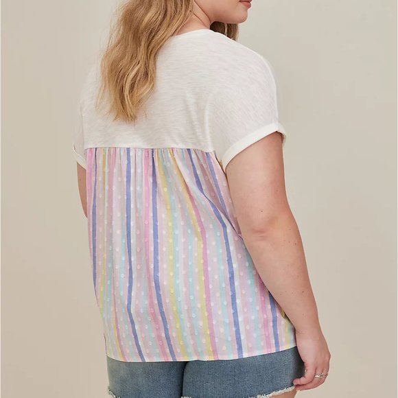 ❤️NWT VINTAGE TORRID TEE PASTEL STRIPES WHITE CLIP DOT BABYDOLL DOLMAN PLUS SIZE - Picture 3 of 9